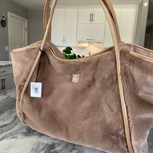 ALO Yoga Toasted Almond Faux Fur Tote Bag - Picture 2 of 9